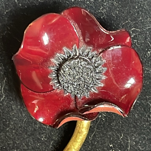 FABRICE Paris Resin Large Vintage Flower Brooch Pin - Oxblood Red Color - Poppy? - Picture 9 of 15